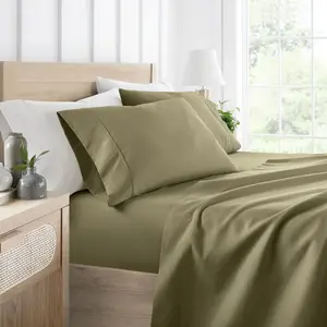 3 Piece Bed Sheet Set Solid Double Brushed Microfiber, Ultra Soft, Deep Pocket - Becky Cameron, Sage Green, Twin Extra Long