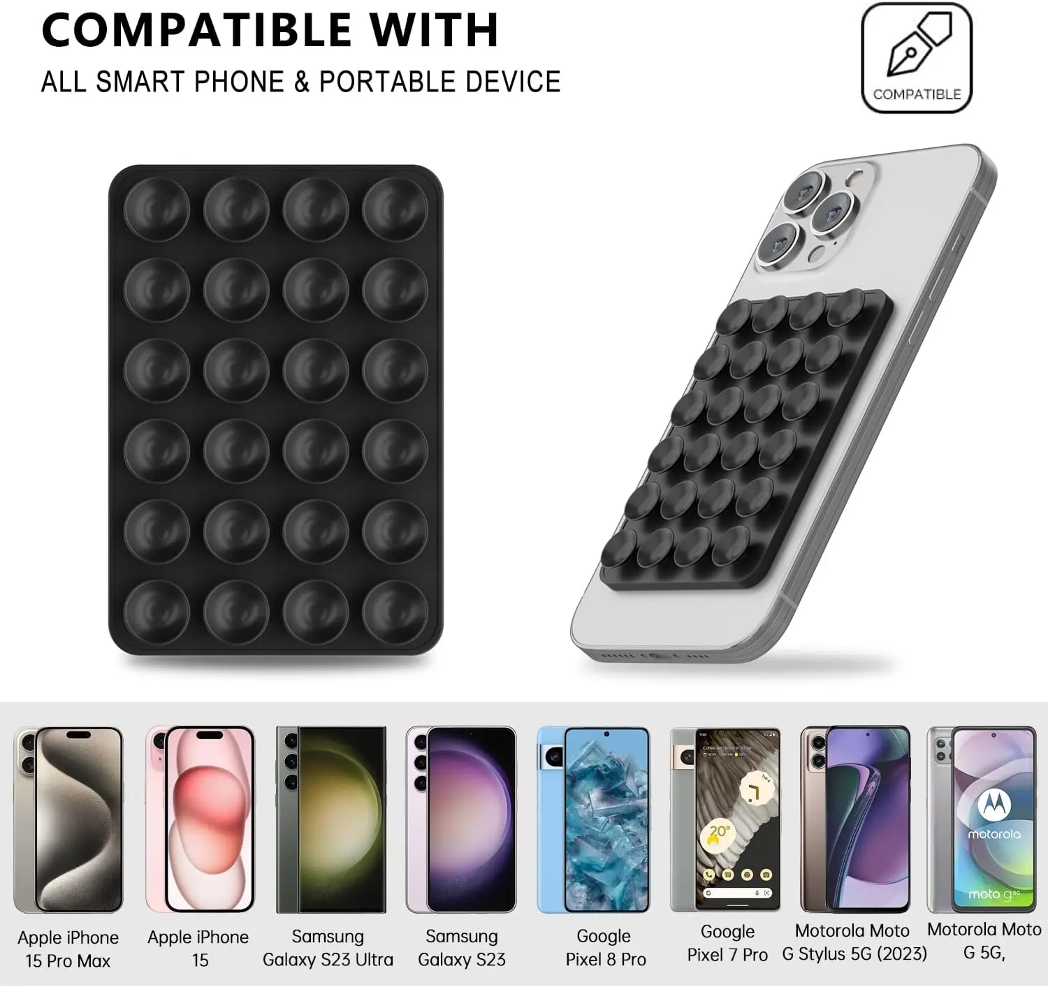 Portable Silicone Phone Sticky Grip, Suction Cup Phone Case Holder for iPhone and Android, Hands-Free Sticky Phone Grip, Mobile Fidget Mirror Holder for Selfies and Videos