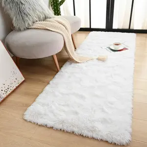 Terrug Fluffy Runner Rug for Bedroom Living Room, 2X6 White Area Rug Washable Shag Carpet, Super Soft Fuzzy Plush Non-Slip Cute Kids Rug for Nursery Hallway Bedside College Dorm Kids Room Decor Terrug