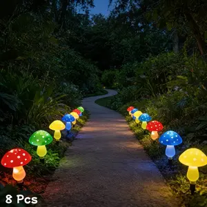 8 Solar Mushroom LED Lights, Outdoor Garden Pathway Lanterns, Solar Pathway Lamp, Colorful, 8 Modes, Water Resistant, Rechargeable Battery, Landscape Decor, Solar Ground Lights