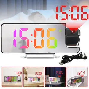 7.9'' inch Projection Alarm Clock with 180° Rotatable Projector, Digital Clock with 4-Level Brightness,  Dual Alarm,12/24H, Temperature Display, Clock for Bedroom Living Room, Colorful/Black/ white Dual Loud Alarm ClockPowered By USB Rechargeable
