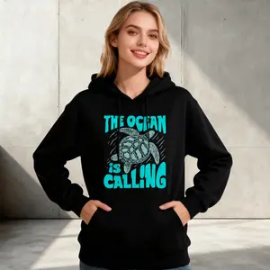 Women's Hoodie | "The Ocean Is Calling" Sea Turtle Graphic, Coastal Adventure Vibe, Perfect for Spring & Summer, Ideal for Beach Outings & Nature-Lover Scenarios