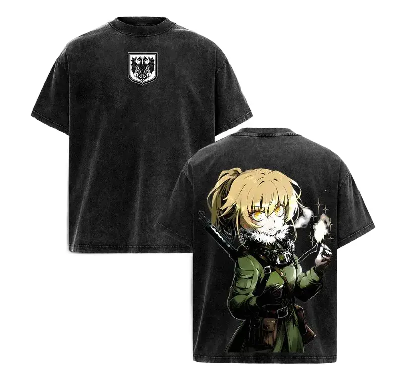 Tanya Degurechaff Anime T-Shirt, The Saga of Tanya the Evil Graphic Tee, Vintage Washed Oversized Streetwear Shirt, Heavyweight Cotton Unisex Anime Tee, Perfect Youjo Senki Fan Gift