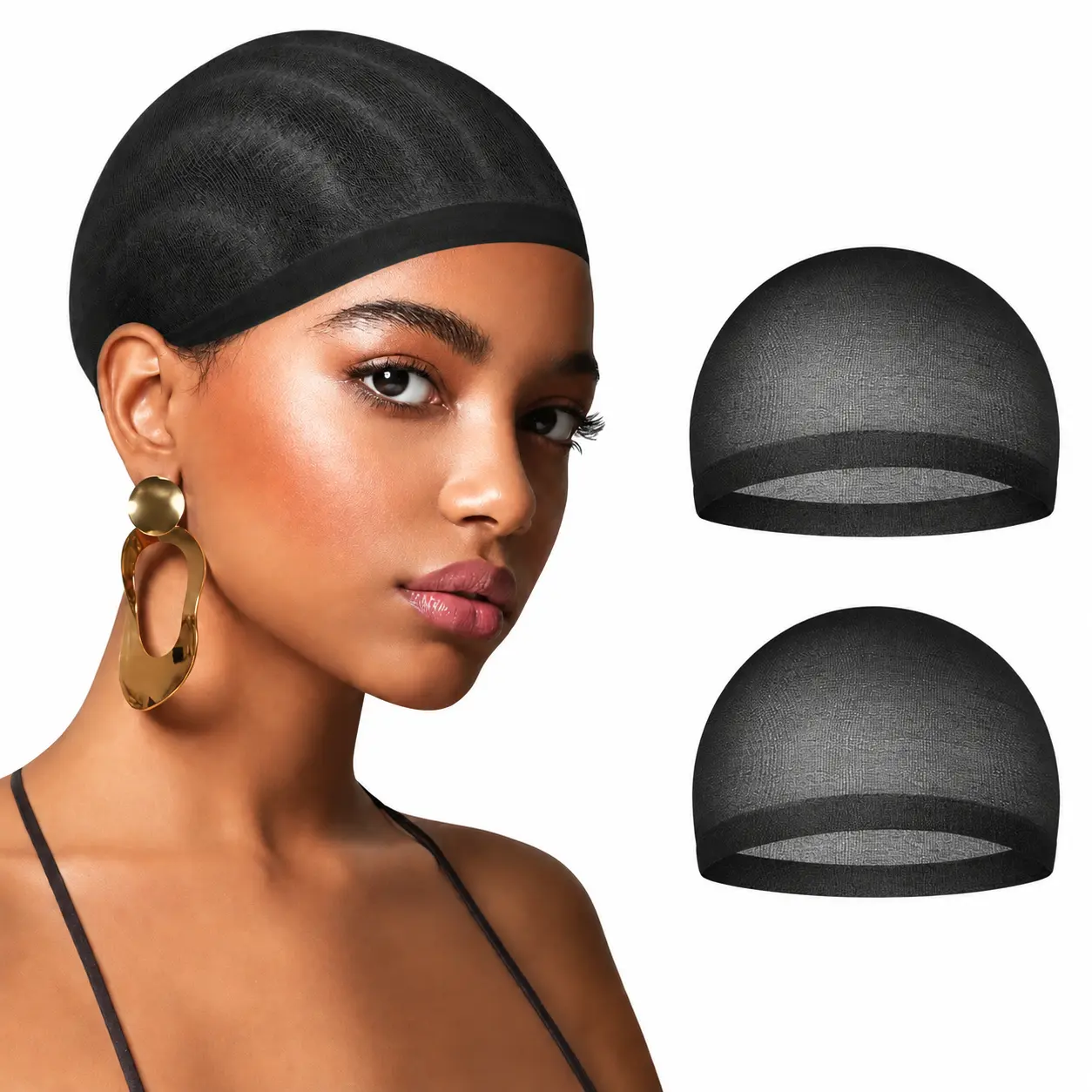 New Gift-QTHAIR -Black Nylon Wig Caps- 2 Pieces Stocking Wig Caps for Women