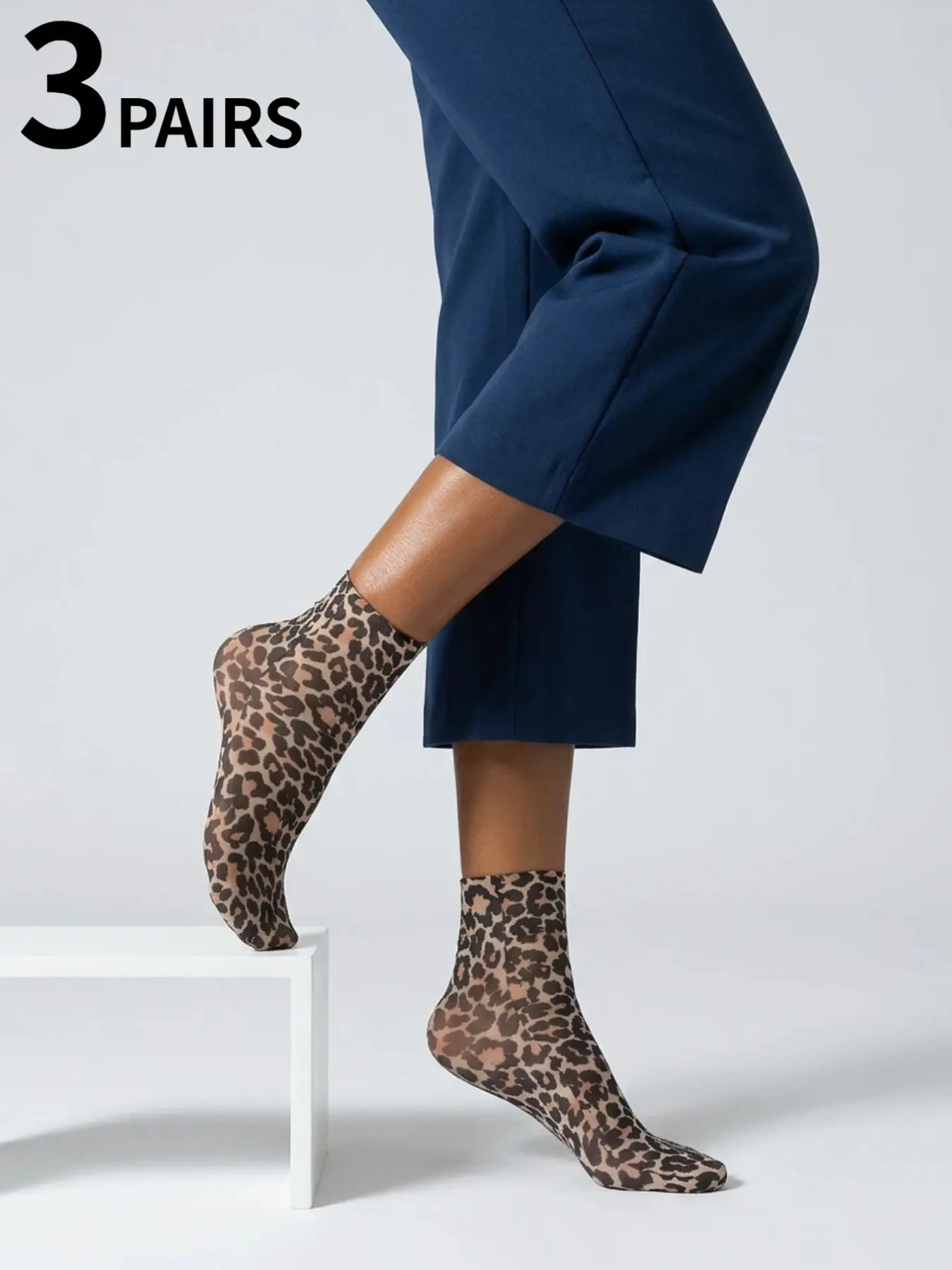3 pairs of leopard-print transparent socks, lightweight and soft short socks, women's knee-high socks and long socks Sheer Fit Womenswear