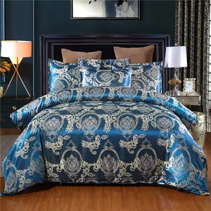 Home Textile European-Style Satin Jacquard Bedding Kit - 3-Piece Set, Jacquard Blue & Brown, Polyester Fiber, 200x200, 210x210, 240x220, 228x228, 260x230, 175x230, 135x200, 140x210, 200x230, 200x200, 210x210,