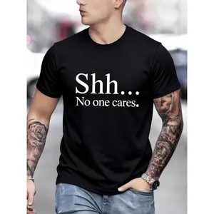 Men's Regular Fit Letter Print Round Neck Short Sleeve Tee, Casual Crew Neck T-Shirt for Daily Wear, Comfy Knitting Top for All Seasons