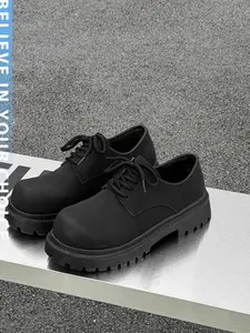 Men's Fashionable Solid Color Lace Up Dress Shoes, Business Casual Oxfords, Casual Comfortable Round Toe Low Top Shoes for Daily Wear, Perfect for Students and Outdoor Wear, Boy