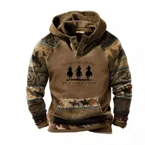 Casual Trendy Sweatshirt Hoodie Retro 3D Printed Men's Sweatshirt European and American Streetwear