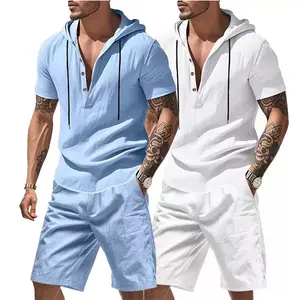 summerwins 2PCS men’s casual hooded set featuring an adjustable drawstring hat, non-stretch fabric, regular fit, solid color design—men’s fashion apparel suitable for spring and autumn outings and hikes. fathersdaygift