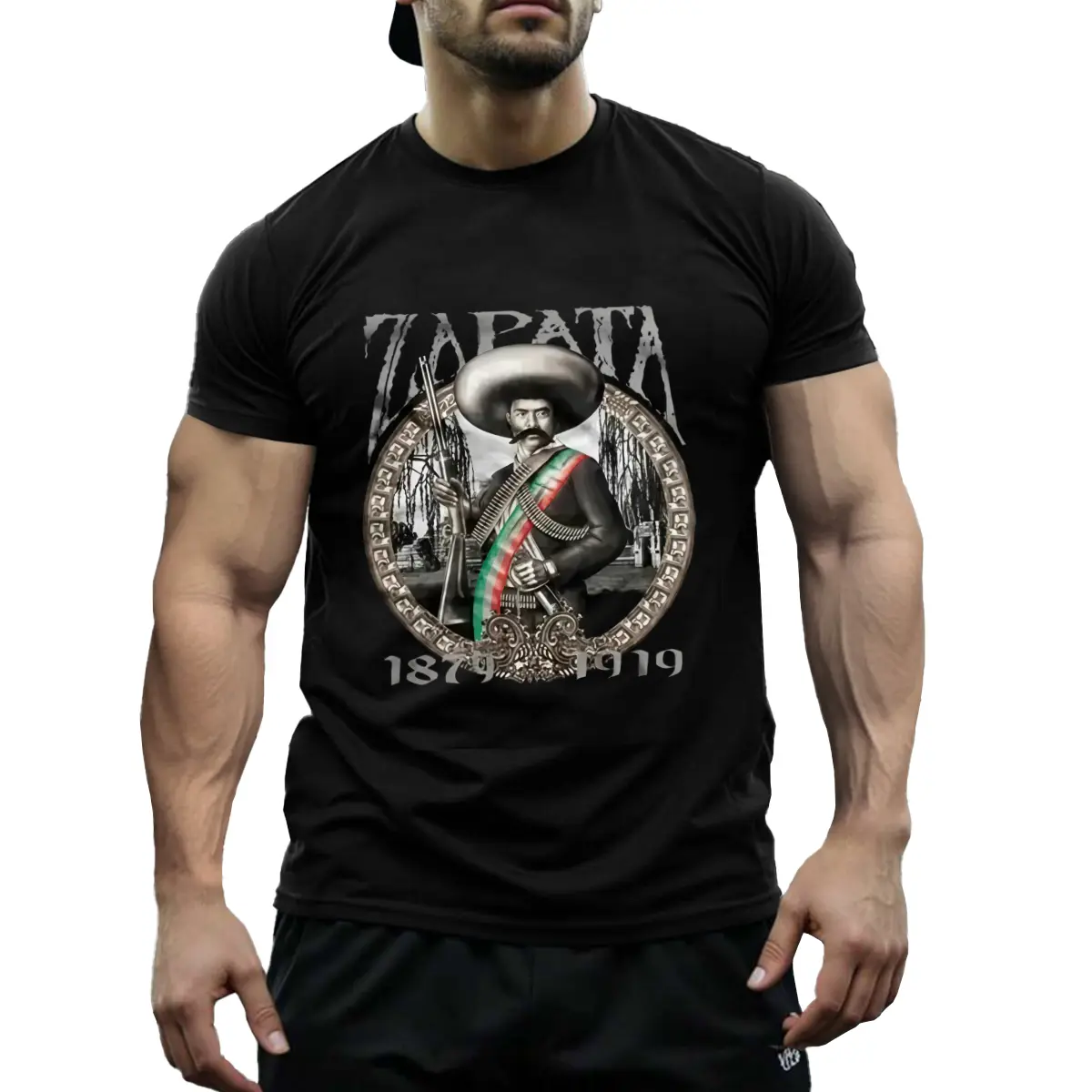 Men's Emiliano Zapata Salazar Graphic T-Shirt - 100% Cotton, Round Neck, Short Sleeve, Casual Fit, Black, Menswear, Sizes S-3XL, Mexican Revolution Hero Design