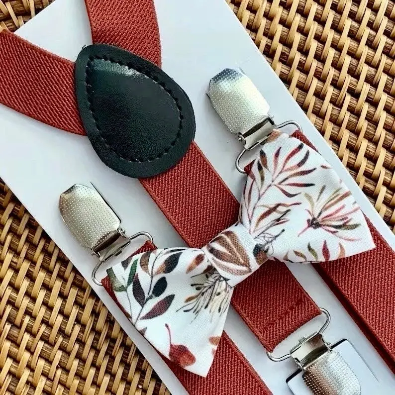 Terracotta Autumn Floral Bow Tie & Suspenders Set