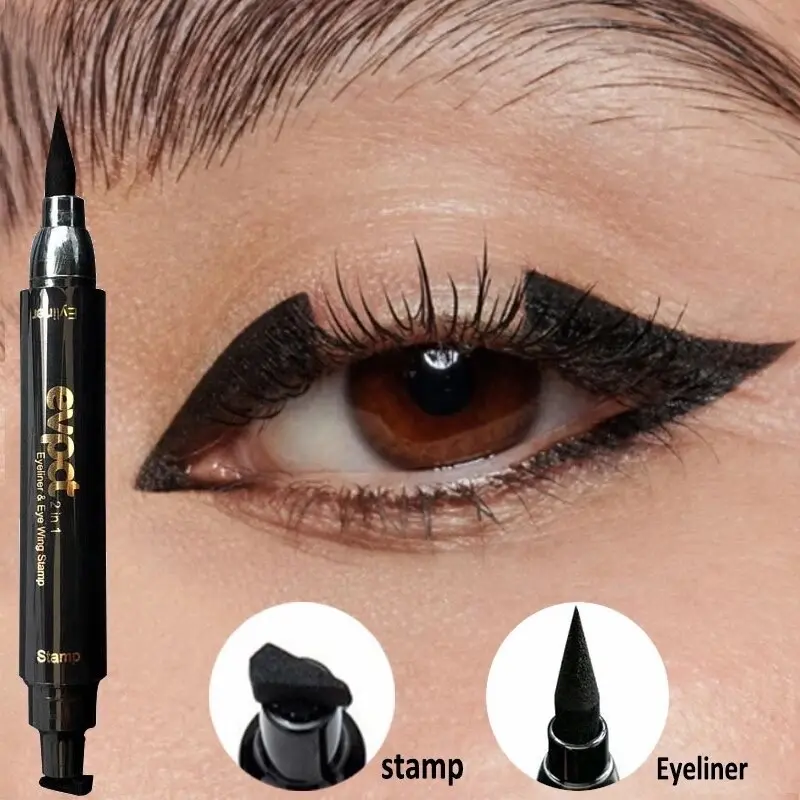 Double Head Eyeliner Stamp Liquid Eyeliner Pen Black Stamp Makeup Triangle Seal Waterproof Long Lasting Eyeliner Pencil Cosmetic Lipliner Flawless