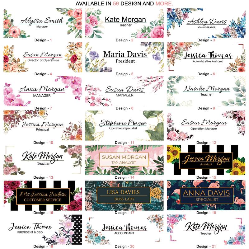 Acrylic desk Name Plate with nature ornament for office decor, gift for coworker, friend, personal sign