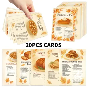 20 American Thanksgiving Recipes Postcards, Step-By-Step Cooking Guide Cards, Kitchen Wall Decor, Beginner Baking Gift