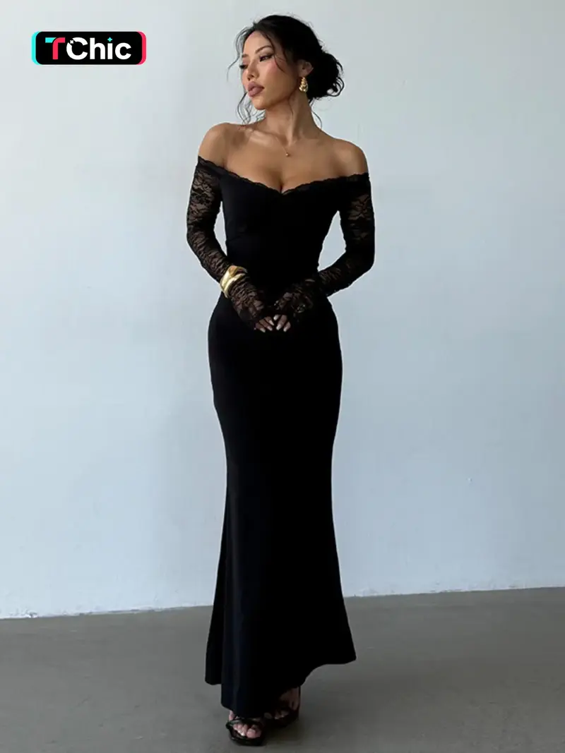 black dress with leg slit one shoulder - TikTok Shop