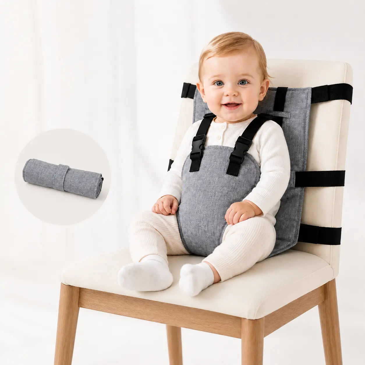 Portable Baby Seat Harness for Dining Chairs, Foldable Toddler Safety Seat with Adjustable Shoulder Straps, Travel Booster Seat for Babies & Toddlers, Secure Feeding Chair Harness for Home & On-The-Go