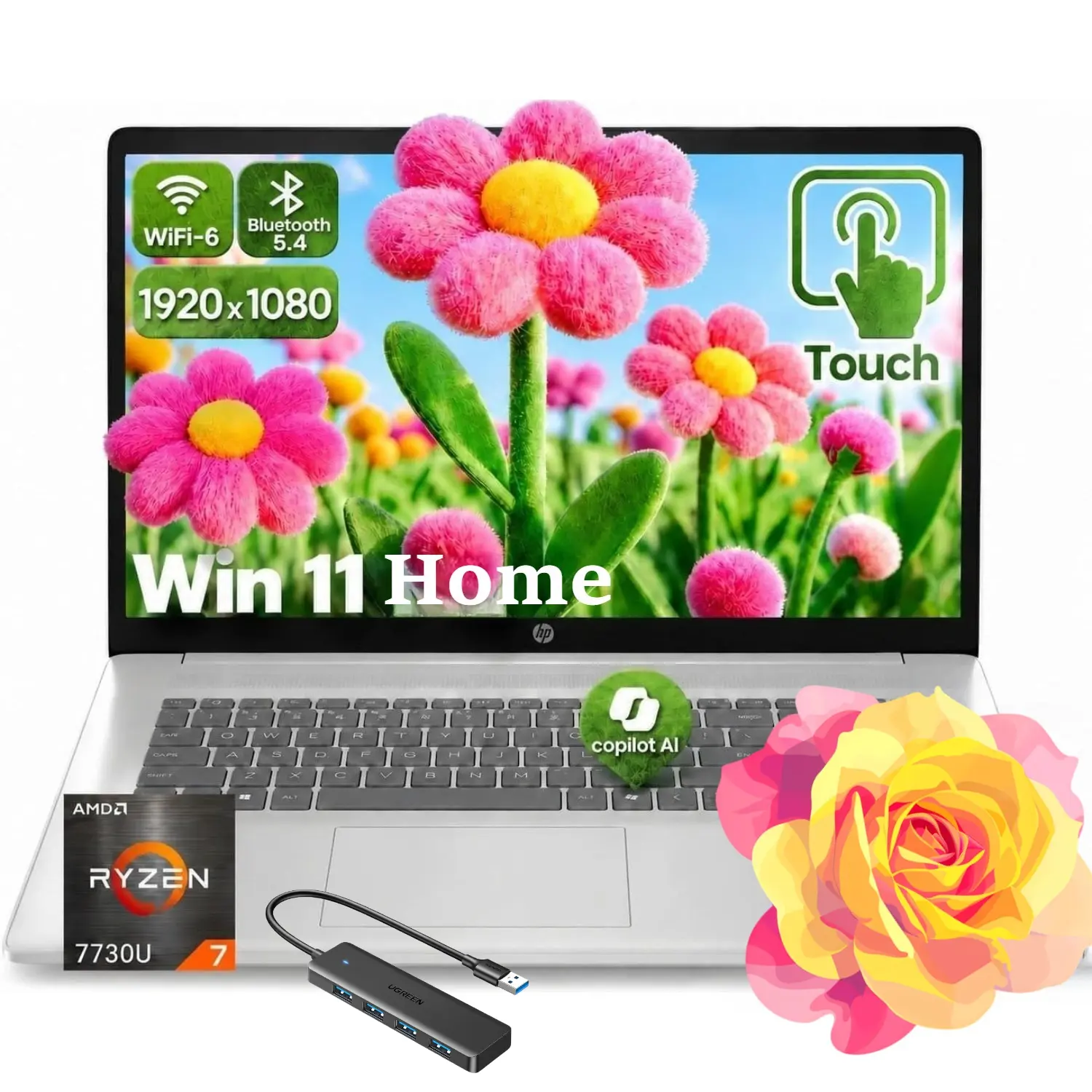 HP 15.6" FHD Touchscreen Laptop | AMD Ryzen 7 7730U, Up to 32GB RAM 1TB SSD, Copilot AI Key, WiFi 6 Fast Charge, Windows 11 Home, Portable for Business Study | Bundle Accessories