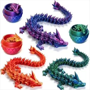 3D Printed Dragon in Egg, Full Articulated Dragon Crystal Dragon with Dragon Egg, Home Office Decor Executive Desk Toys, Adults Fidget Toys for Autism/ADHD