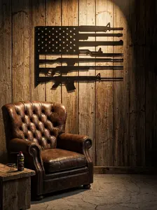 1pc American Flag & Rifle Metal Wall Art, Patriotic Flag Statue Mural, Ideal Gift for Independence Day, Veterans Day, Gun Enthusiasts,Rust-Resistant Metal Wall Decor Wall Sculptures,Perfect for Outdoor Fence & Indoor Wall, Patriotic Decor Enthusiasts