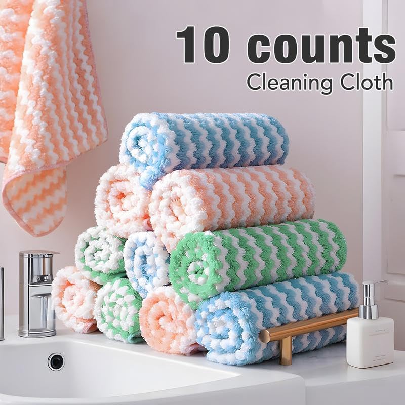 10-Pack Microfiber Cleaning Cloths – Super Soft Absorbent Dish Towels for Kitchen, Washing Dishes, Drying & Household Cleaning, Reusable Multi-Purpose Rags