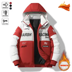 Men's Fashion Casual Stand Collar Scarf Hat Letter Print Patchwork Winter Warm Cotton Jacket Coat for Chilly Days Casual Fashion Menswear Patchwork Print Stylish Tops Tights Arabic winter clothes jackets men