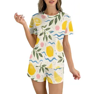 Lemon Print White Pajama Set - Cozy, Cute Summer Sleepwear Two-Piece Loungewear, TikTok Favorite for Relaxed Nights