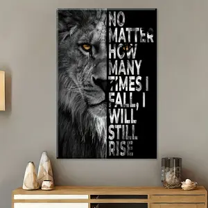 1pc Framed Painting Motivational Canvas Wall Art, Inspirational Quotes Print Paintings, Black And White Lion Pictures, Modern Home Artwork, Decor For Office Living Room Bathroom, Festival Gift For Her/Him, Ready To Hang