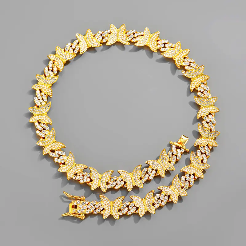 Butterfly Diamond Cuban Chain Fashionable Luxury Necklace Sweater Butterfly Diamond Cuban Chain Fashionable Luxury Necklace Sweater