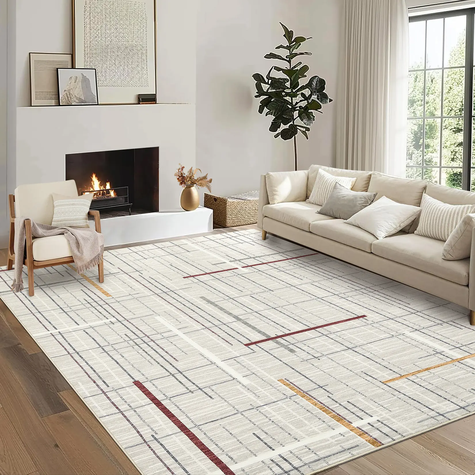 Modern Geometric Decorative Carpet Runner for Hallway - Ultra-Thin, Foldable, Striped, Washable, Non-Slip, Stain-Resistant, Soft Indoor Rug Strip, Modern Geometric Rug, Decorative Rugs