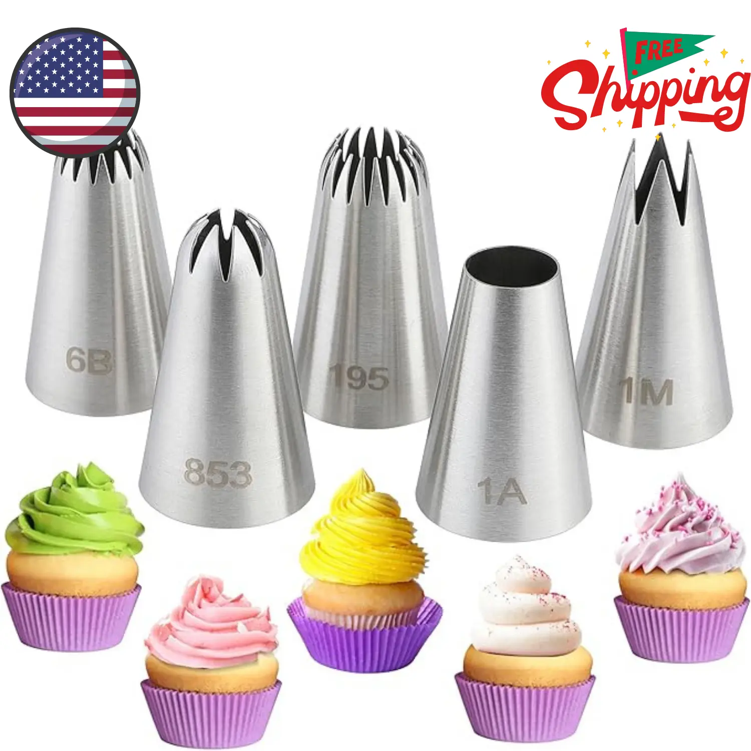 5PCS Large Piping Tips Set, Stainless Steel Cake Decorating Tips