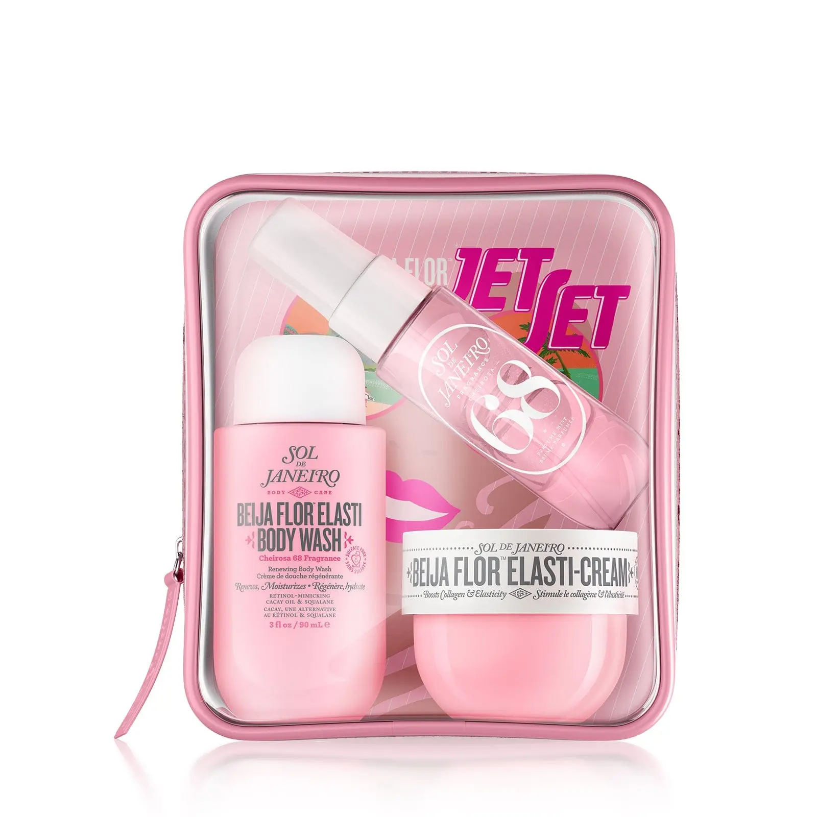Sol de Janeiro Beija Flor Jet Set | Travel-Friendly Body Wash, Elasti-Cream & Cheirosa 68 Perfume Mist Kit With Notes Of Brazilian Jasmine & Pink Dragonfruit