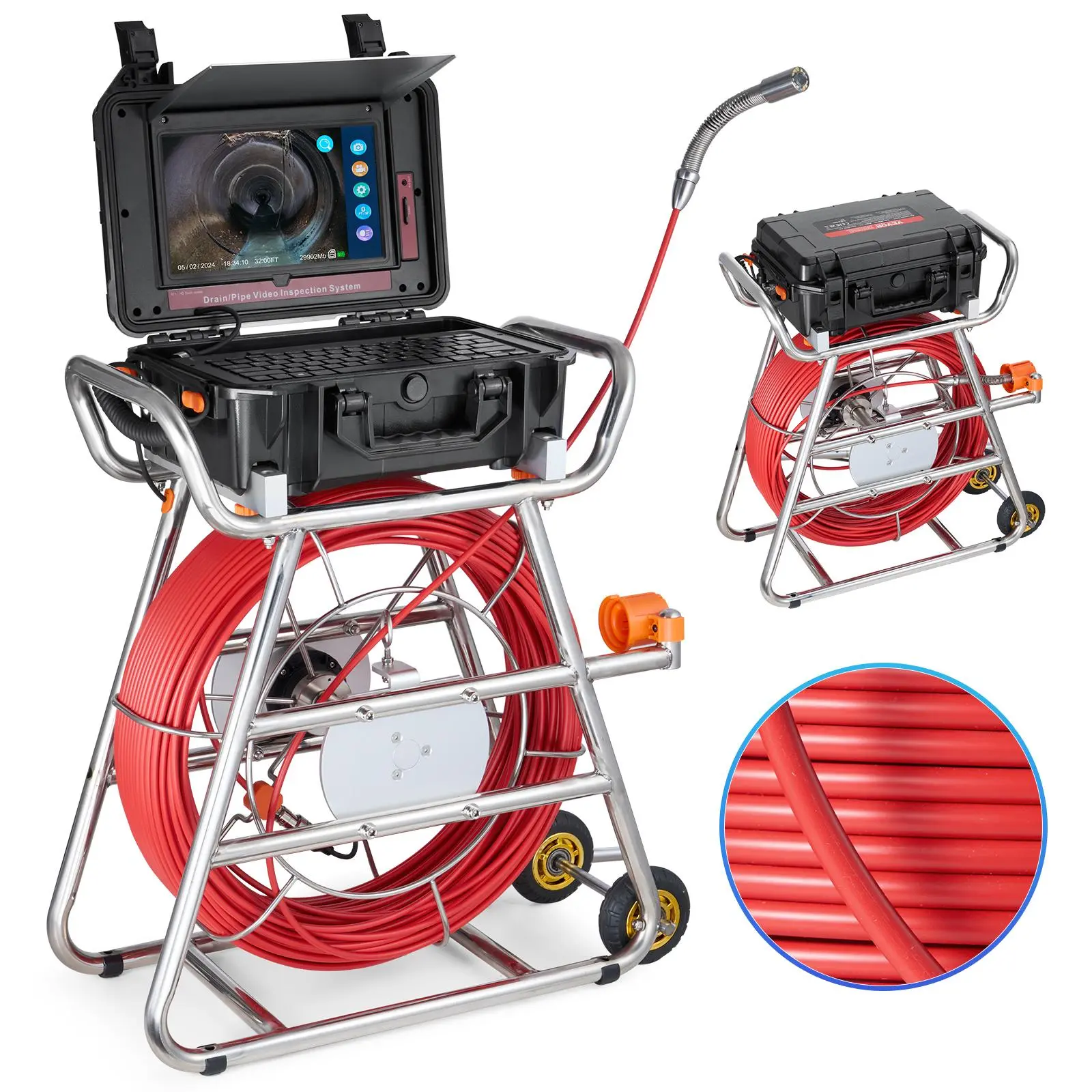 【Summerfinds】VEVOR Sewer Camera, 328 ft/100m, Self-Leveling Drain Camera with 10.1" Touchscreen, 512Hz Transmitter & Distance Counter, IP67 Snake Plumbing Camera with Lights-12 LED, 32GB Card for Duct Pipe