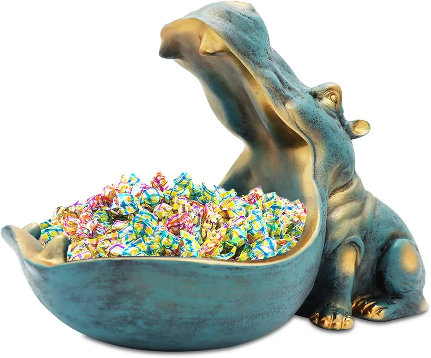 Large Resin Hippo Storage Bowl - Animal Shape Figurine, Home Decor Key Bowl for Entryway Table, Decorative Candy Holder (Dark Blue)