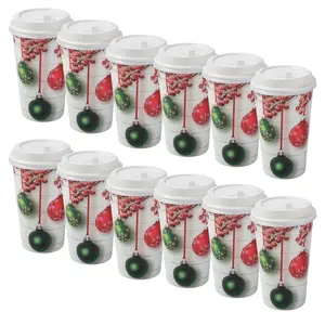 16 oz. Bulk 60 Ct. Holiday Shiplap Disposable Paper Coffee Cups with Lids