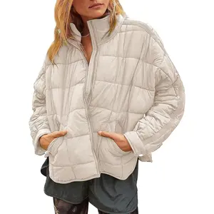 Women's Lightweight Down Coat Long Sleeve Full Zipper Oversized Packable Short Puffer Jackets