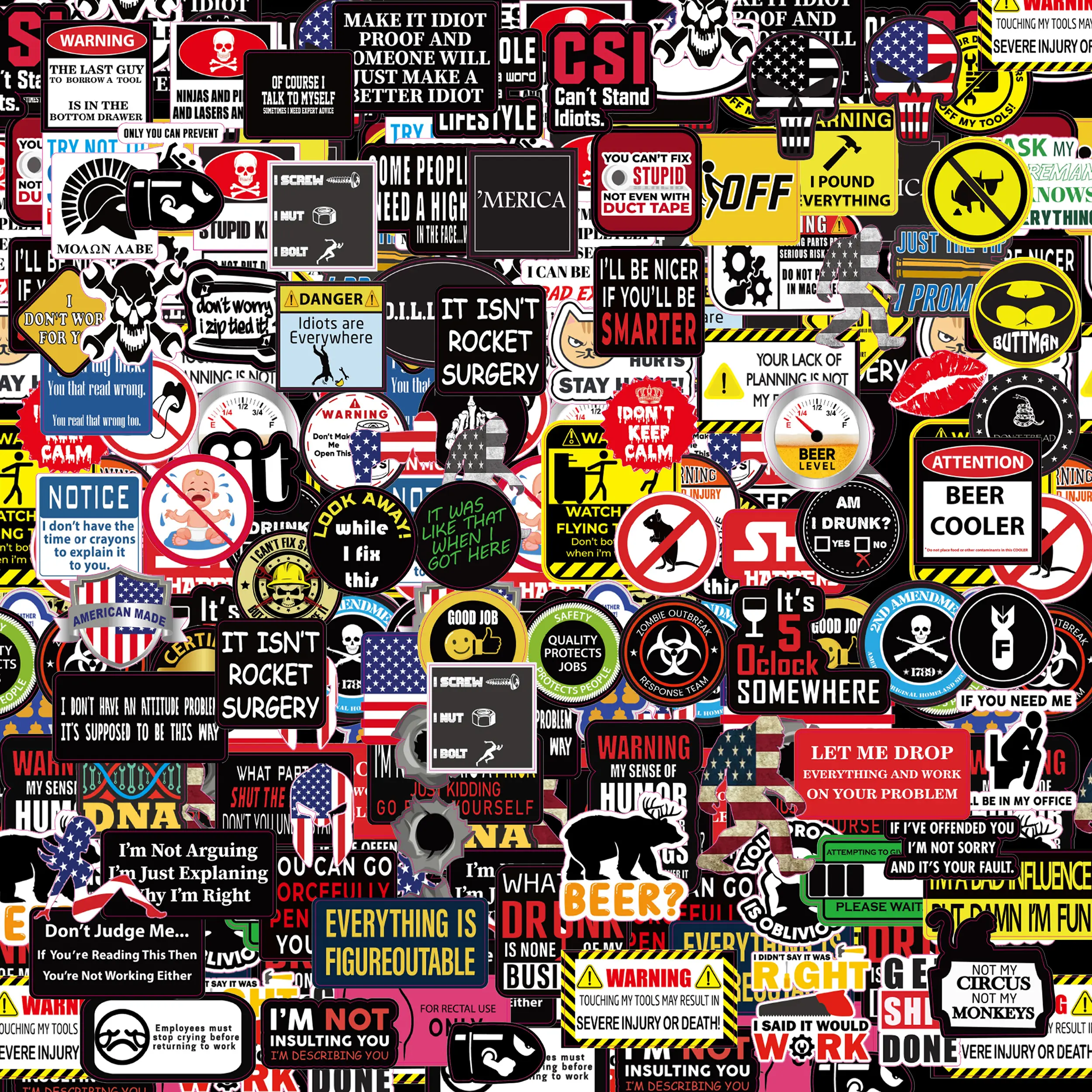American Stickers 100 Hard Hat Stickers Tool Box Hood Helmet Decals 100% Vinyl Waterproof Funny Stickers for Adults Mechanics Electricians Union Oilfield Military Construction Welders
