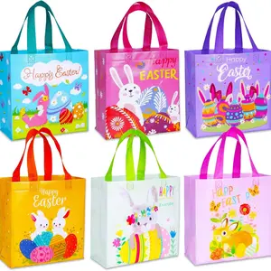 Easter Gift Bags with Convenient Handles, Reusable Rabbit Shaped Candy Bags, Set of 6, Perfect for Party Gifts and Easter Baskets