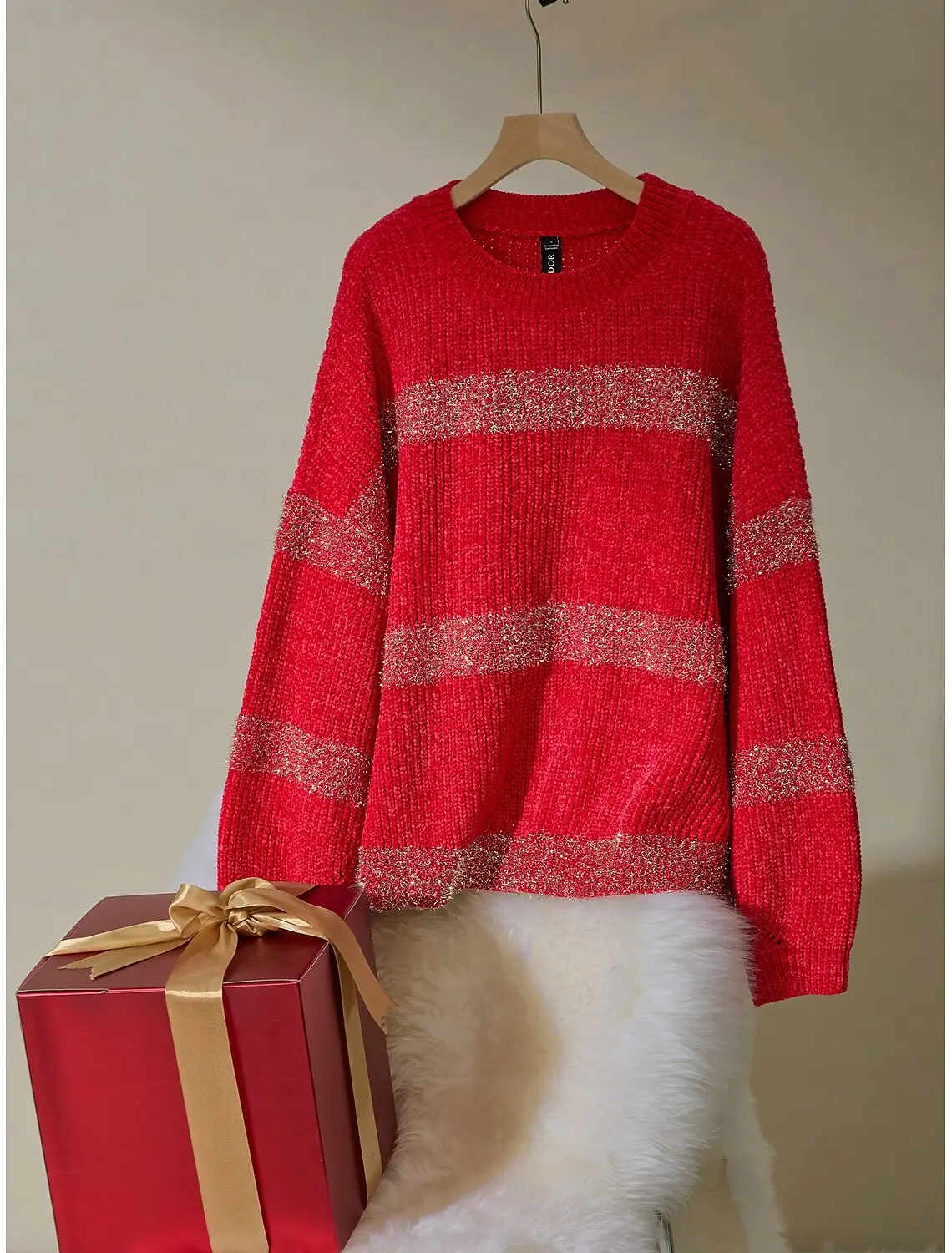 ADOR Chenille Set-in Crew Neck Ribbed Knit Sweater, Sweater for Women, Casual Long Sleeve Jumper