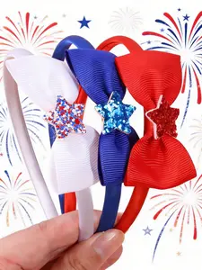 Independence Day Bow Hairbands Set, Star Satin Fabric Headband, Party & Daily Use, Simple Fashion Accessory, All Seasons Match