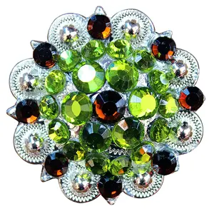 HILASON Western Screw Back Concho Green Brown Crystal Saddle Peridot and Smoked Topaz Color | Slotted Conchos