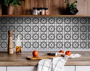 360 stand Black & White Posy Peel & Stick Easy-Remove Tiles, 8x8in Vinyl Wall Stickers (24 Pieces), Stick on Backsplash Decoration for Kitchen & Room Tiles Sticker