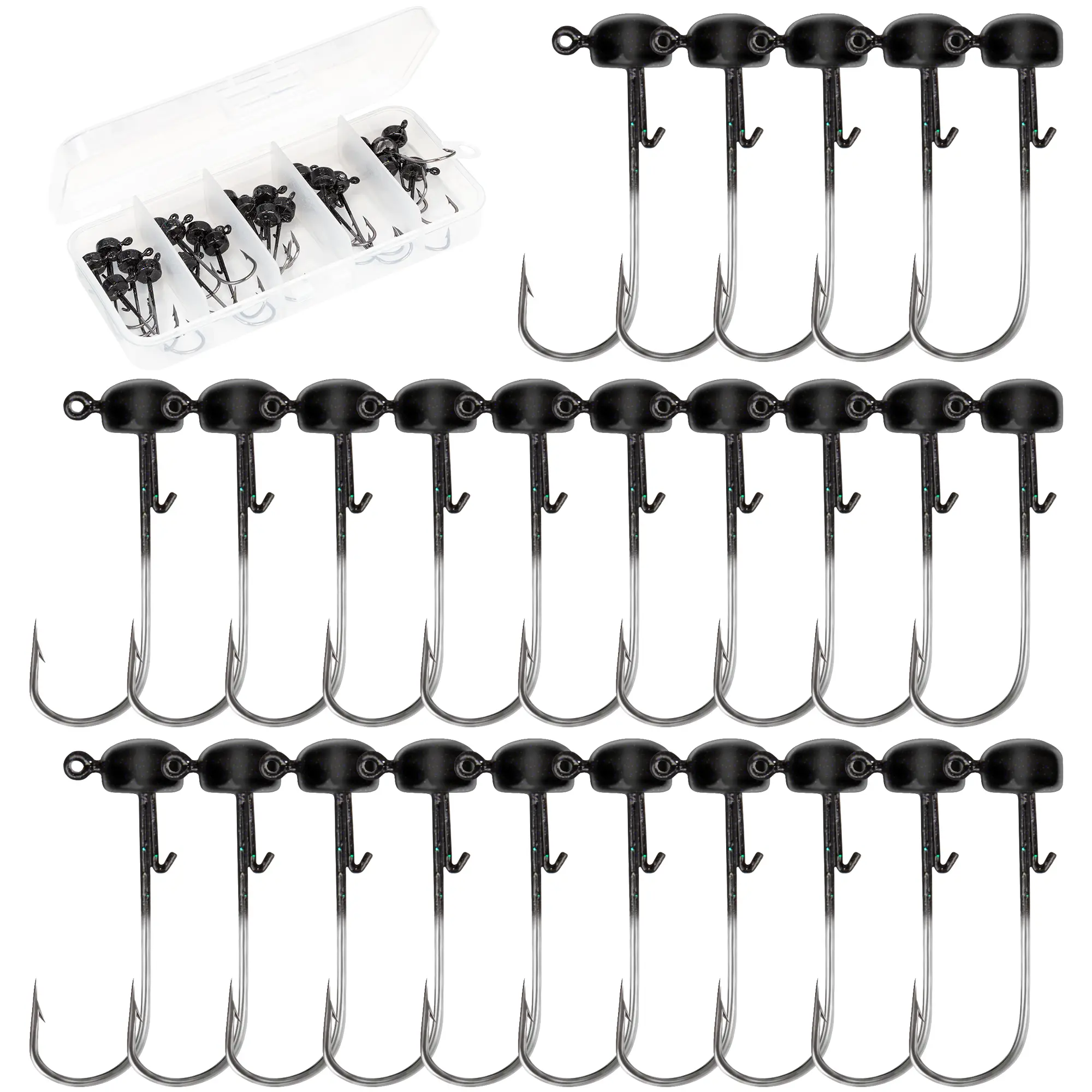 Bombrooster Mushroom Jig Heads 25 Pack -Finesse Ned Rig Jigs Hooks for Bass Fishing, Weedless Fishing Hooks