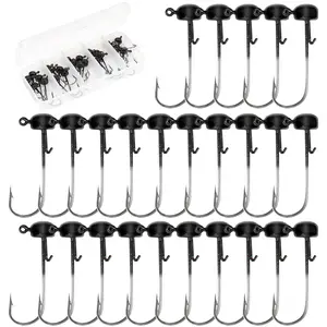 Bombrooster Mushroom Jig Heads 25 Pack -Finesse Ned Rig Jigs Hooks for Bass Fishing, Weedless Fishing Hooks