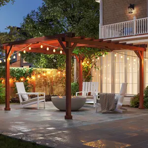 11' x 12.5' Outdoor Wood Pergola – Grape Trellis for Climbing Vines & Roses. 4" x 4" Solid Timber Columns. Crisscrossing Beams + Diagonal Braces. Expansion Screws & Stakes