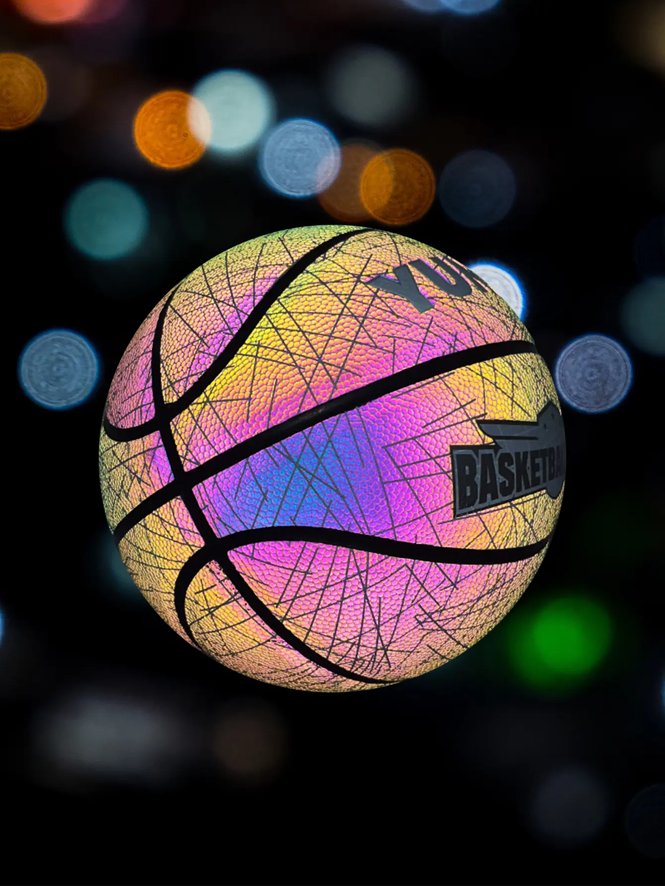 Basketball reflective luminous holographic moisture-absorbing PU basketball is suitable for night entertainment
