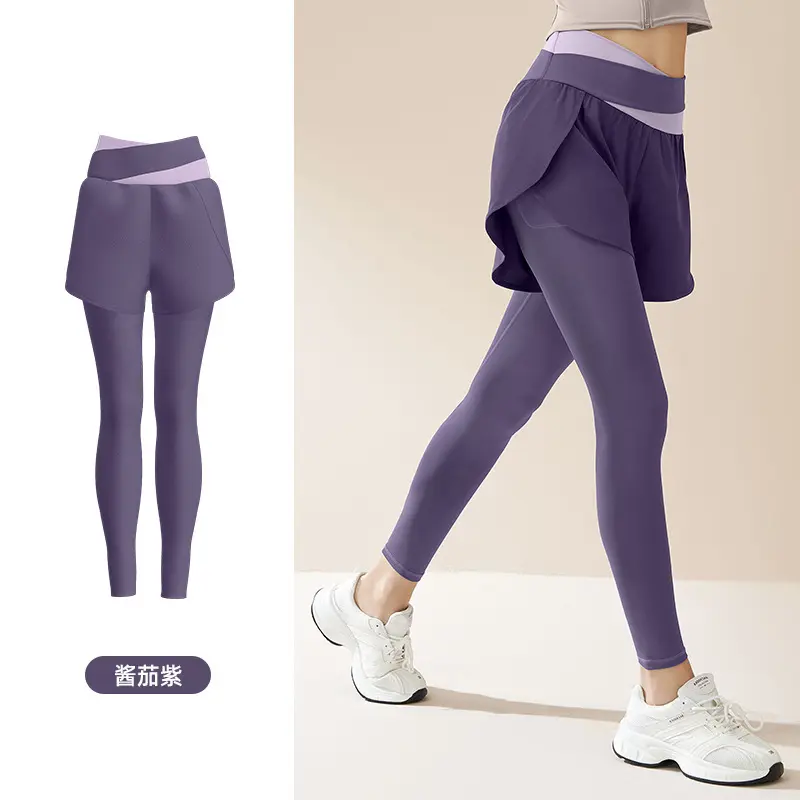 Women's 2-in-1 Capri Leggings with Outer Shorts - Color Block Cross Waist, Pockets, Chafe-Free Stretch Fabric, Secure Fit Compression Capri Pants for Yoga, Capri Pants Women