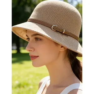 Women's Linen Weave Fisherman Hat, Lightweight Adjustable Belt Buckle Design, Wide Brim Sun Protection Cap for Summer Travel & Daily Wear