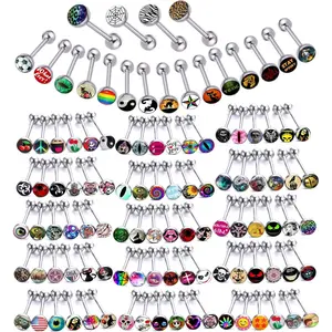 Lot of Surgical Steel Metal Tongue Rings Barbells Tongue Piercing Bar Nasty Wordings Picture Logo Signs 14g - Length 5/8" or 16mm
