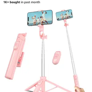 [New Deal] Pink Selfie Stick Tripod with Wireless Remote Control, Live Streaming & Video Recording Compatible with Android, iPhone Alloy Aluminium